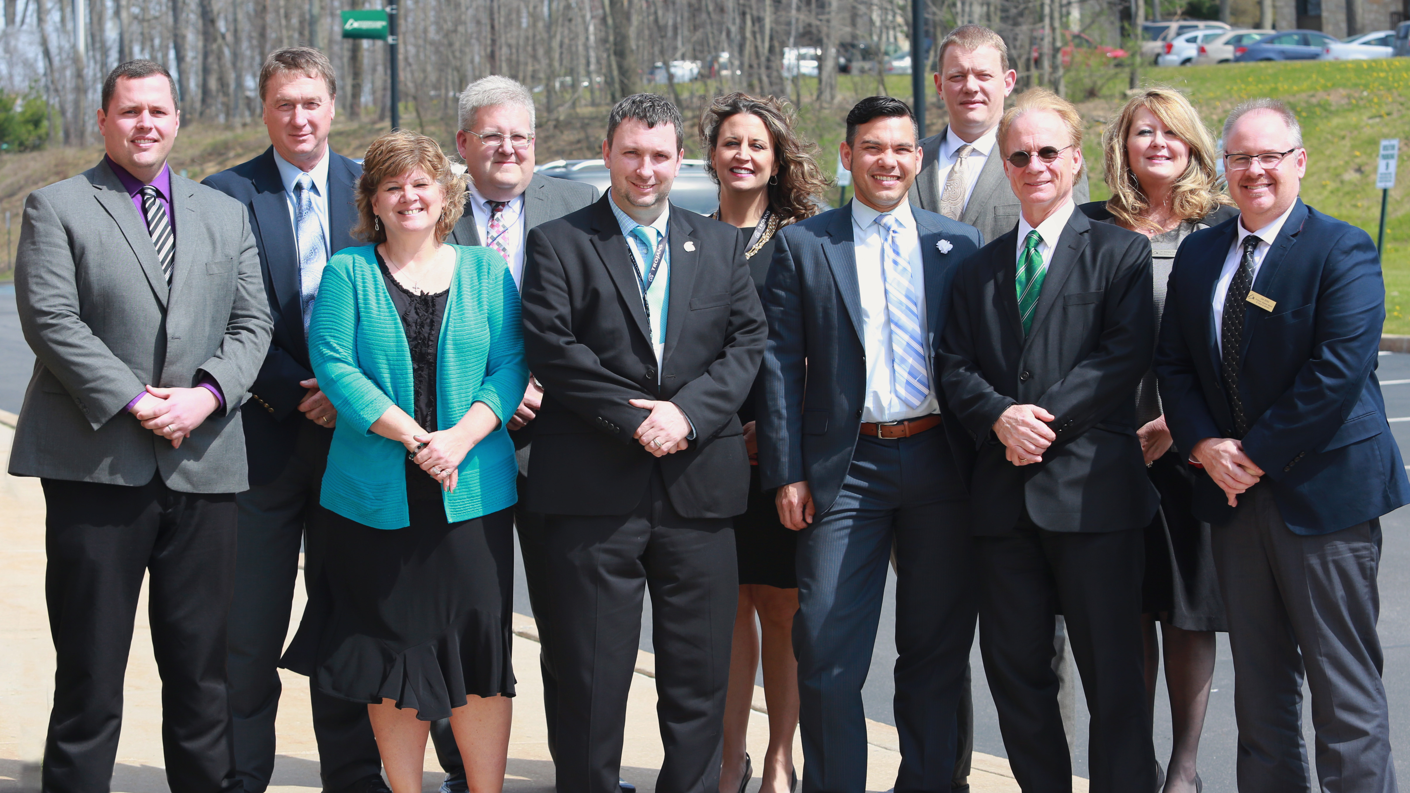 Individuals (from left to right) include: Brian Thompson, Principal at Berlin Brothersvalley; Tim Janocko, Principal at Clearfield; Dr. Susan Spaid, School Counselor at Clearfield; Terry Struble, Superintendent at Clearfield; Mike Vuckovich, Director of Education at Greater Johnstown; Amy Arcurio, Assistant Superintendent at Greater Johnstown; Wil Del Pilar, Deputy Secretary for the Pennsylvania Department of Education; Rob Heinrich Principal at Greater Johnstown; Dr. Walter Asonevich, President of Pennsylvania Highlands; Dr. Melissa Murray, Dean of School Partnerships at Pennsylvania Highlands; Joe Slifko, Accelerated College Education Faculty Coordinator at Pennsylvania Highlands.
