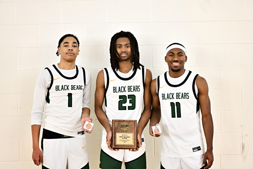 Ke'shawn White (All-Tournament Team), Desmond Handon Jr. (Most Valuable Player), and Ahmad Boone (All-Tournament Team) pose for a photo following the WPCC/Region 20 Tournament Championship, Saturday, Feb. 21, 2026, at Butler County Community College.
