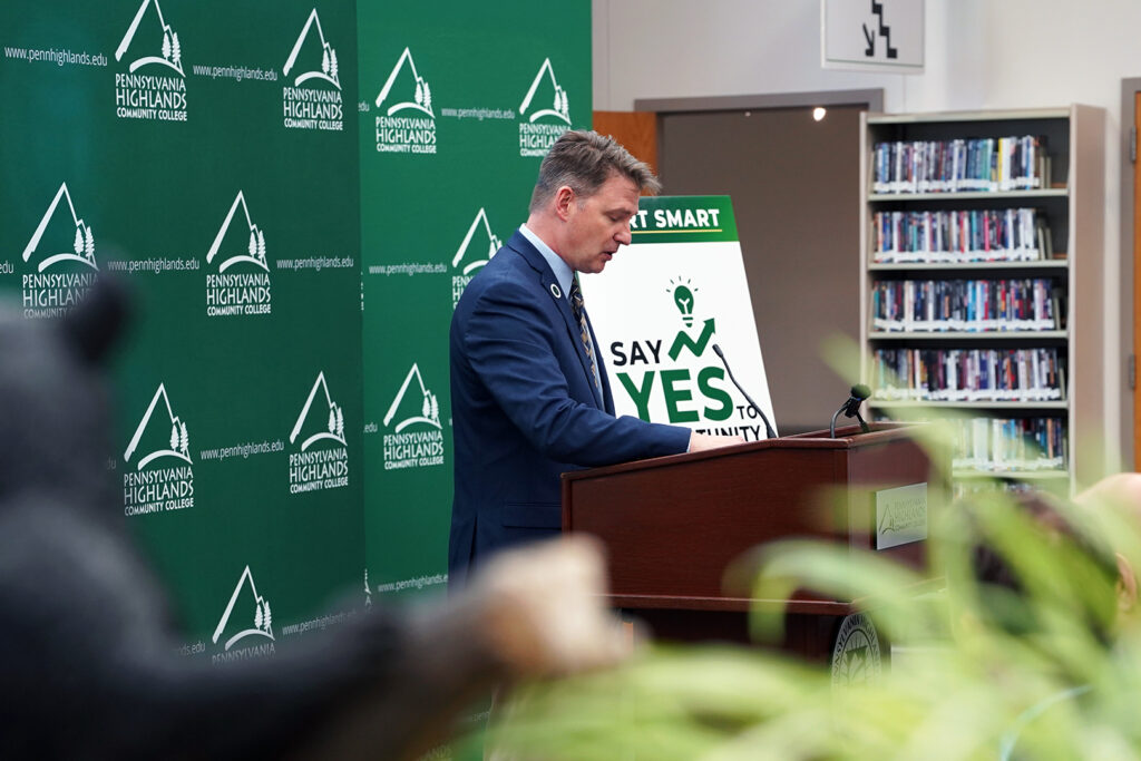 Pennsylvania Highlands President Dr. Steve Nunez speaks during the Smart Start Promise Program press conference on April 16, 2026.